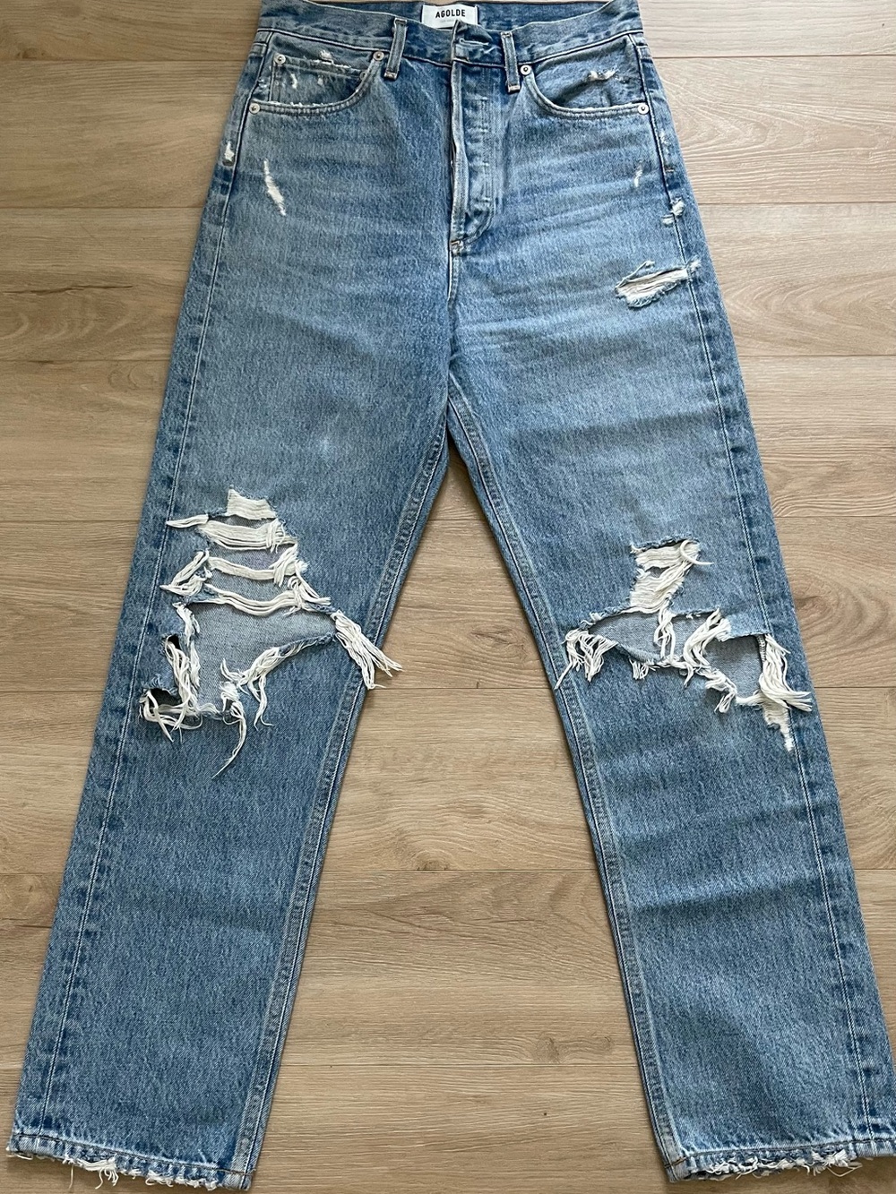 Agolde 90s Medium Blue Ripped Straight-Leg Jeans